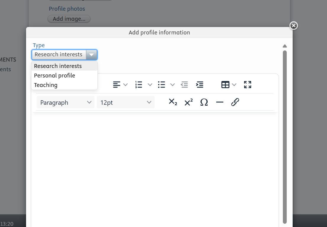 Selecting the type of profile information.